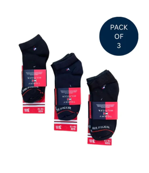 LS Branded T-O-M-M-Y H-I-L-F-I-G-E-R Ankle Socks (Pack of 3 – Black)