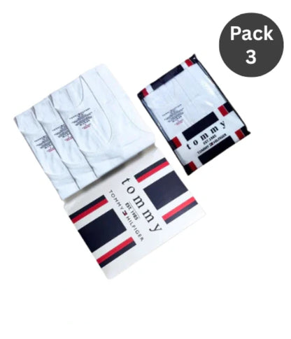 LS  T-o-m-m-y H-i-l-f-i-g-e-r Branded Premium Cotton Vests (Pack of 3 – White)