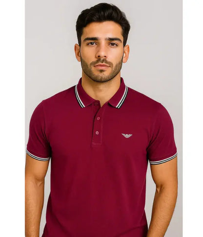 Men’s Maroon Polo Shirt – Cool & Stylish with Contrast Collar