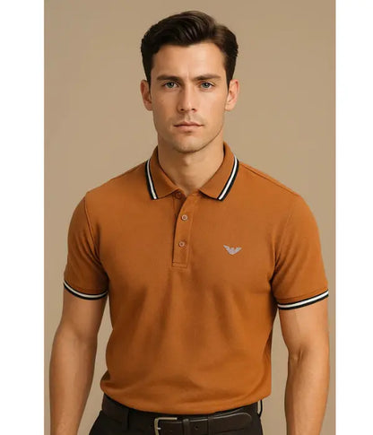 Men’s Rust Polo Shirt – Premium Quality with Contrast Collar