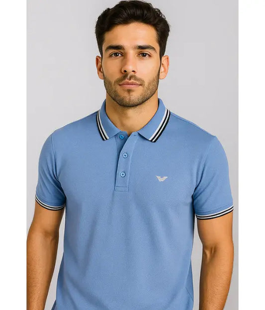 Men’s Sky Blue Polo Shirt – Cool & Stylish with Contrast Collar
