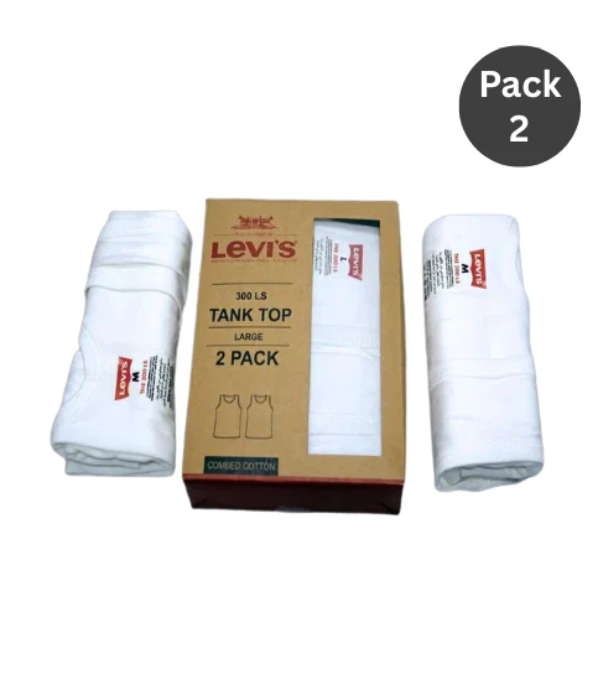LS  L-e-v-i-s Premium Cotton Vests (Pack of 2 – White)`