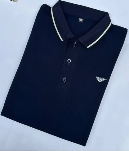 Men’s Navy Blue Polo Shirt – Elegant Contrast Collar Style
