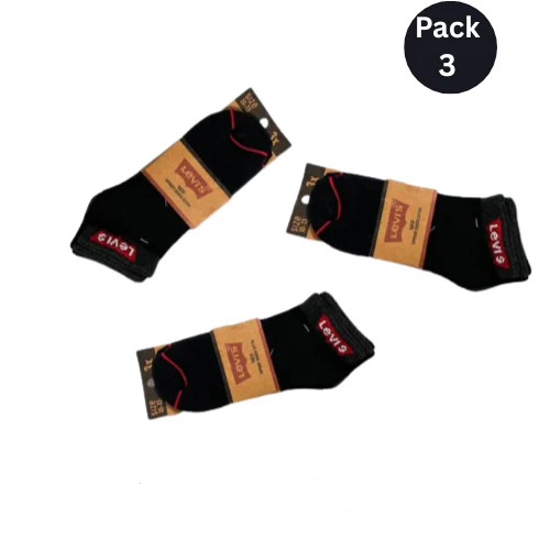 LS Branded L-e-v-i-s Ankle Socks (Pack of 3 – Black)