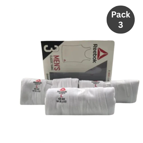 LS  R-e-e-b-o-k Premium Cotton Vests (Pack of 3 – White)