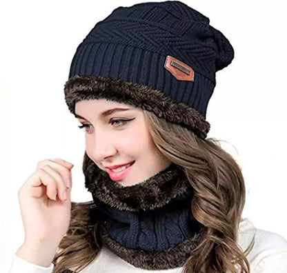Beanie Wool Cap With Neck Warmer – 2-Piece Full Set