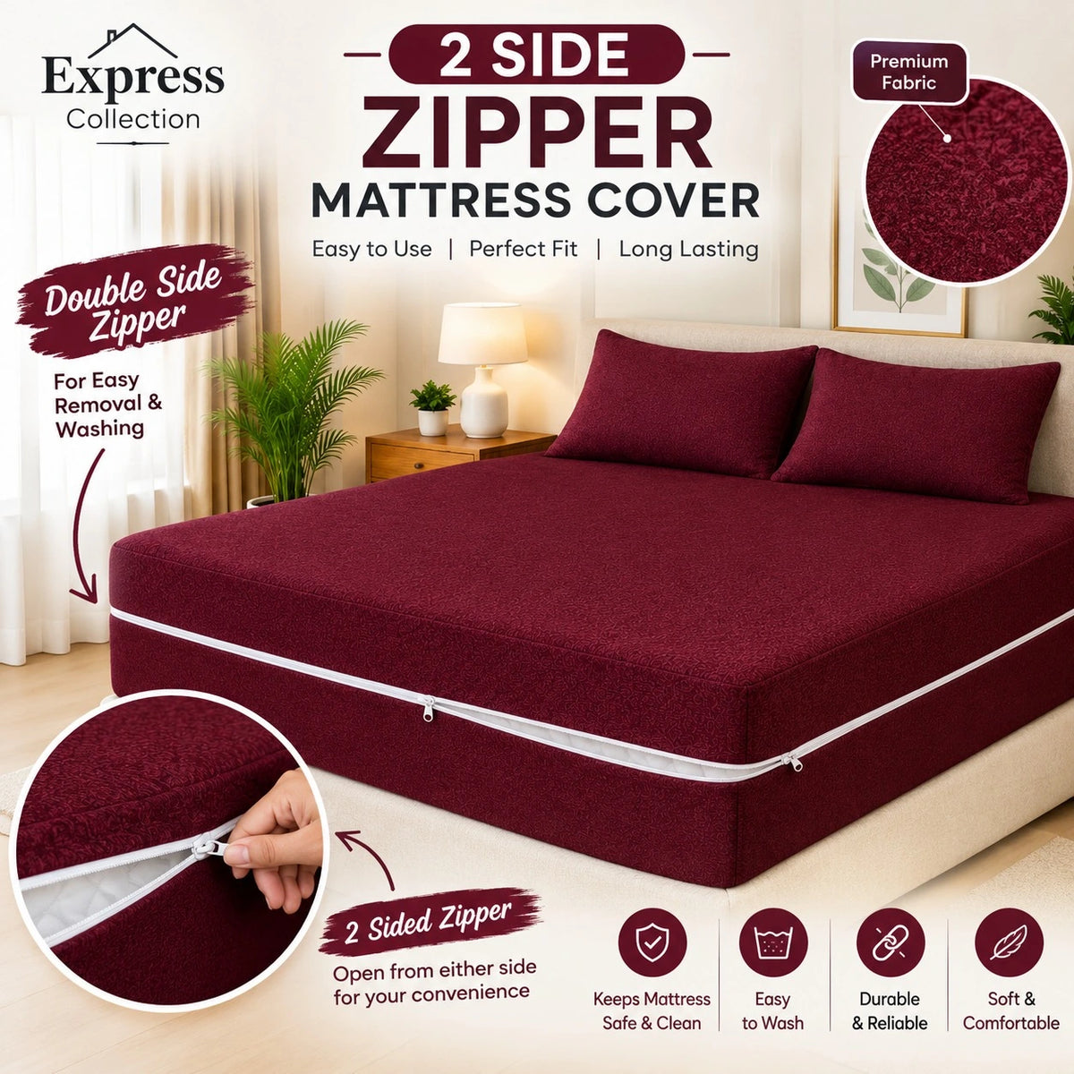 3 PC Zipper Waterproof Mattress Protector